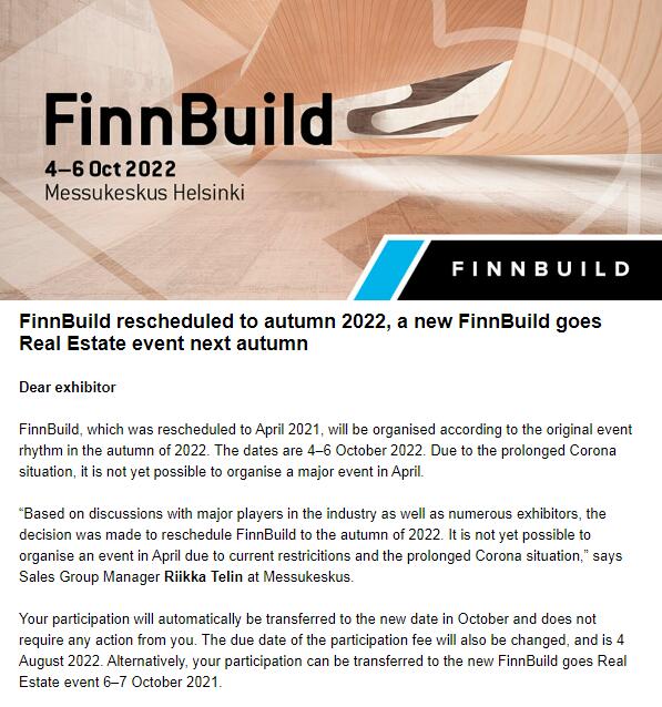 New Schedule of Finnbuild ！